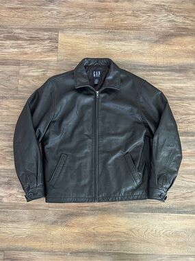 Vintage GAP Leather Jacket Black Medium